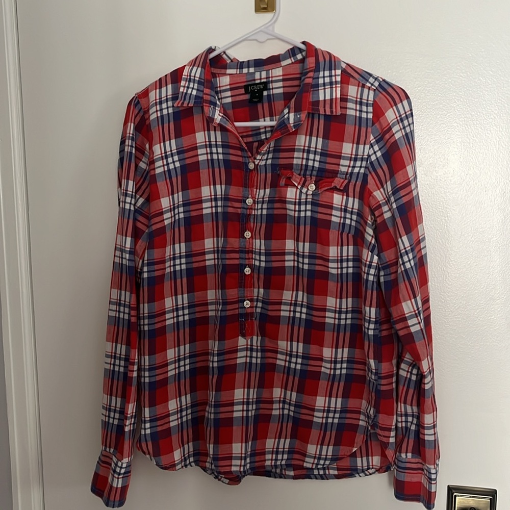 Lightweight red, white, and blue Plaid J. Crew shirt